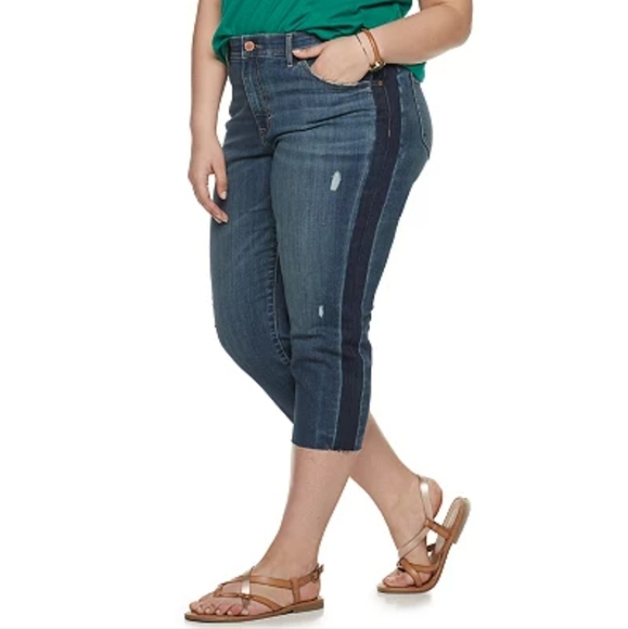 EVRI Jeans Evri Plus Size High Rise Side Stripe Capri Ankle Jeans